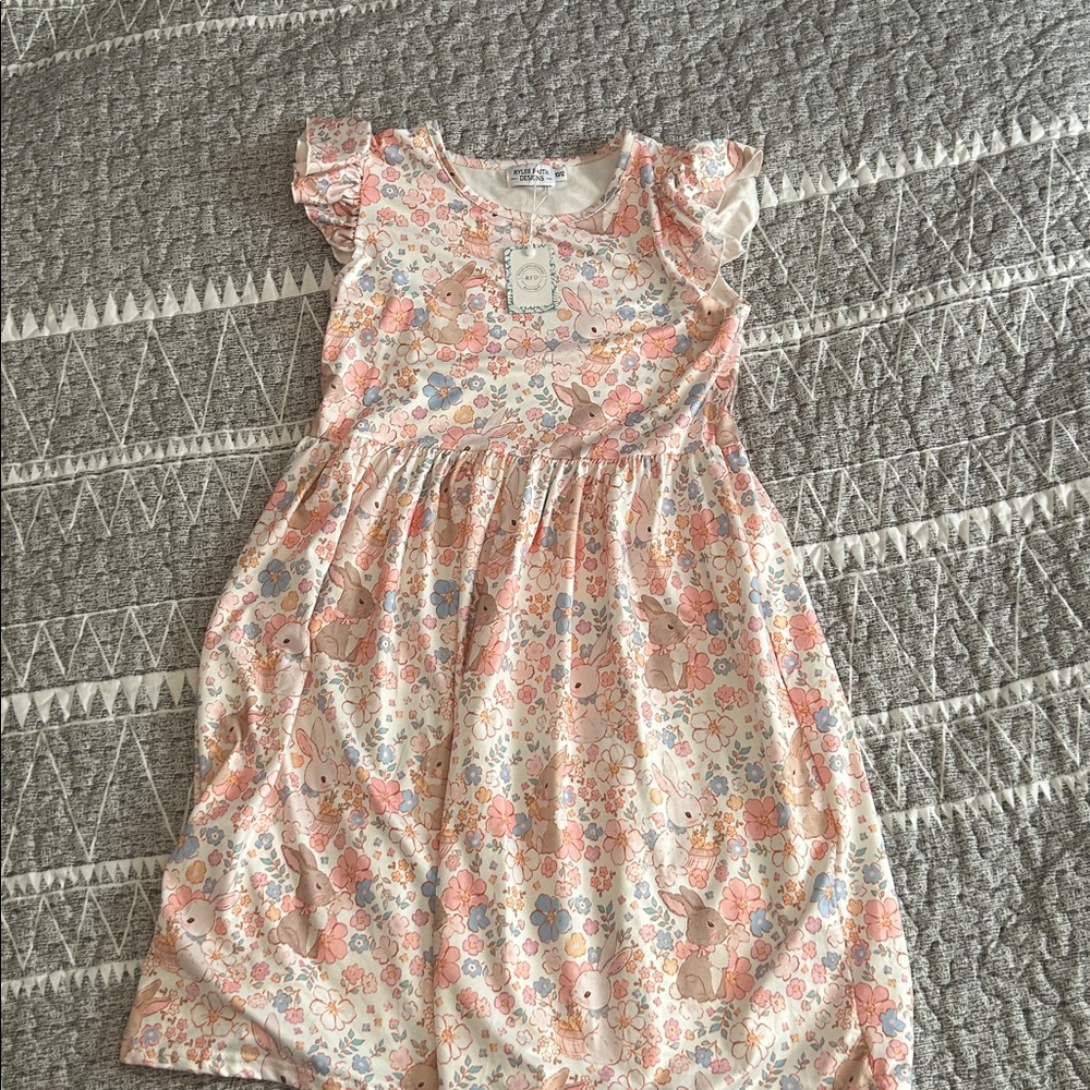 Rylee Faith Designs Pastel Floral Bunny Kids Dress Easter